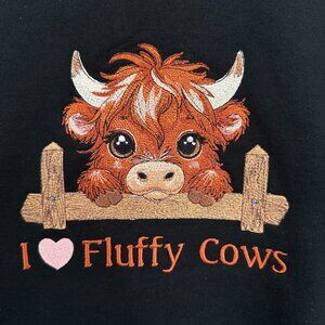 Highland Cow Sweatshirt I Love Fluffy Cows Embroidered Adult Unisex Crewneck